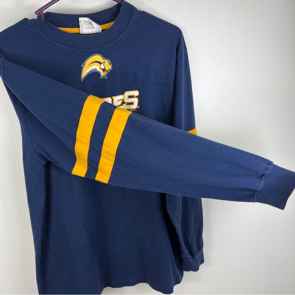 Buffalo Sabres Shirt Mens Medium Blue Yellow Long Sleeve Lee Sport Slug Logo - Picture 4 of 10